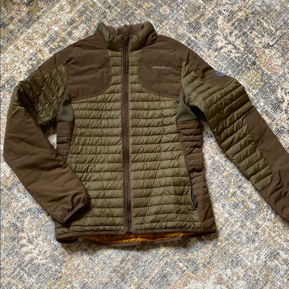 Eddie Bauer Olive and Brown Down Quilted Jacket